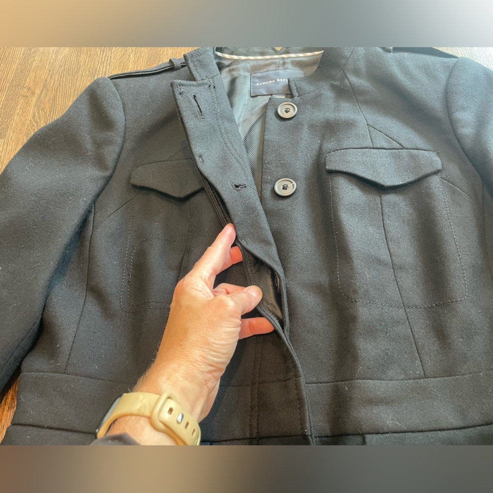Banana Republic Wool Black Military Style Suit Coat - Size 12 - Picture 11 of 11